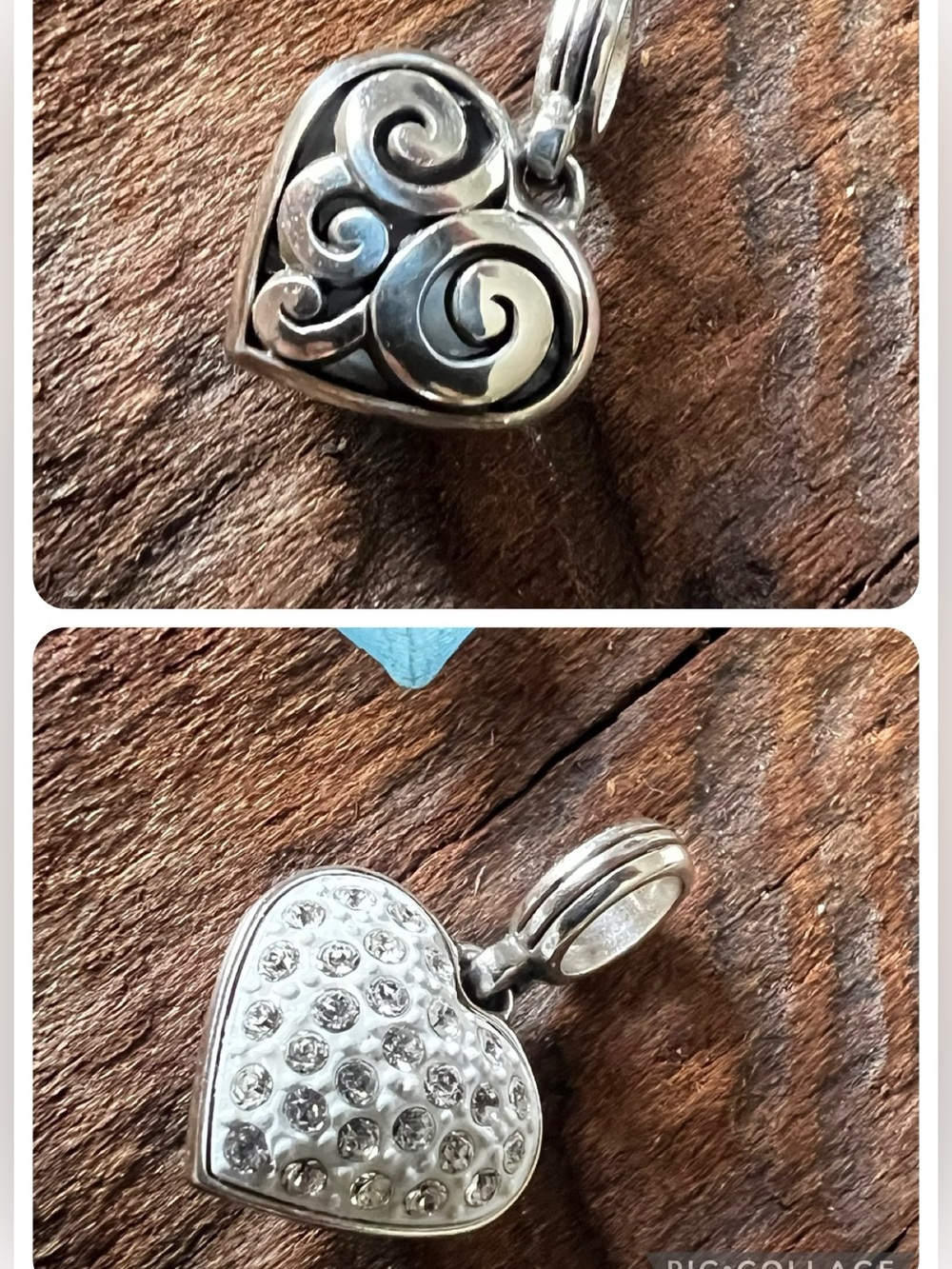 BRIGHTON Puffy Heart Pendant Dangle Pave Crystals White Filigree Sparkling Large